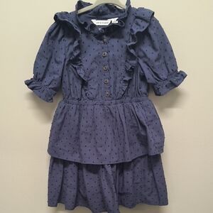 Janie And Jack Girls Navy Dress with Ruffle Details